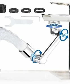 1080-degree Rotating Mechanical Arm Universal Faucet Extender, Bathroom Faucet Splash Head, Double Water Outlets