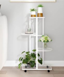 4-Floor Flower Stand With Wheels 44x23x80 Cm White Iron