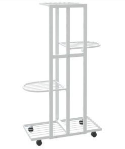 4-Floor Flower Stand With Wheels 44x23x80 Cm White Iron -Room 4 Floor Flower Stand with Wheels 44x23x80 cm White Iron 515283 4