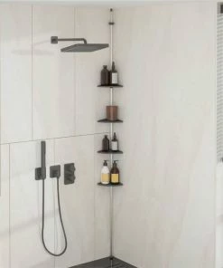 4-Tier Telescopic Shower Corner Shelf Silver Aluminium