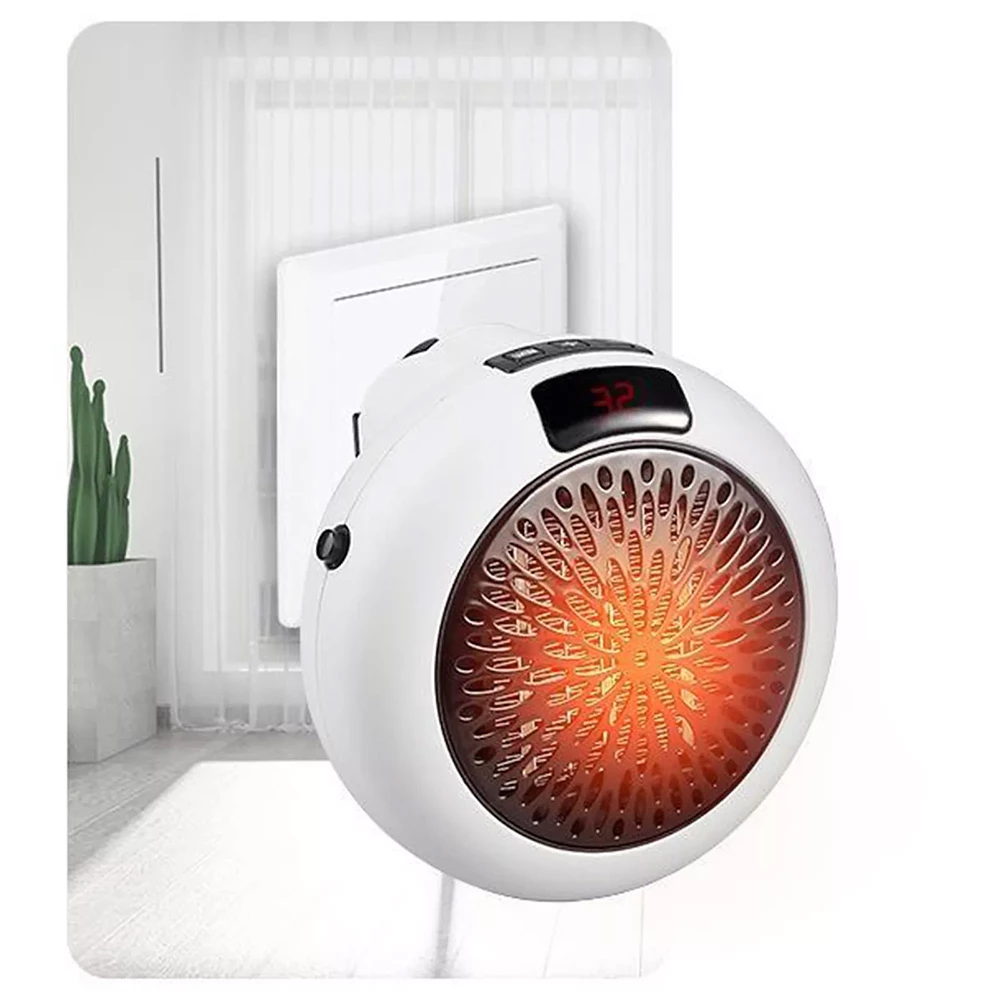 400W Electric Fan Heater, Mini Portable Round Air Heater, Ceramic Heating Element Desktop Winter Warmer, LED Display - White - Image 2