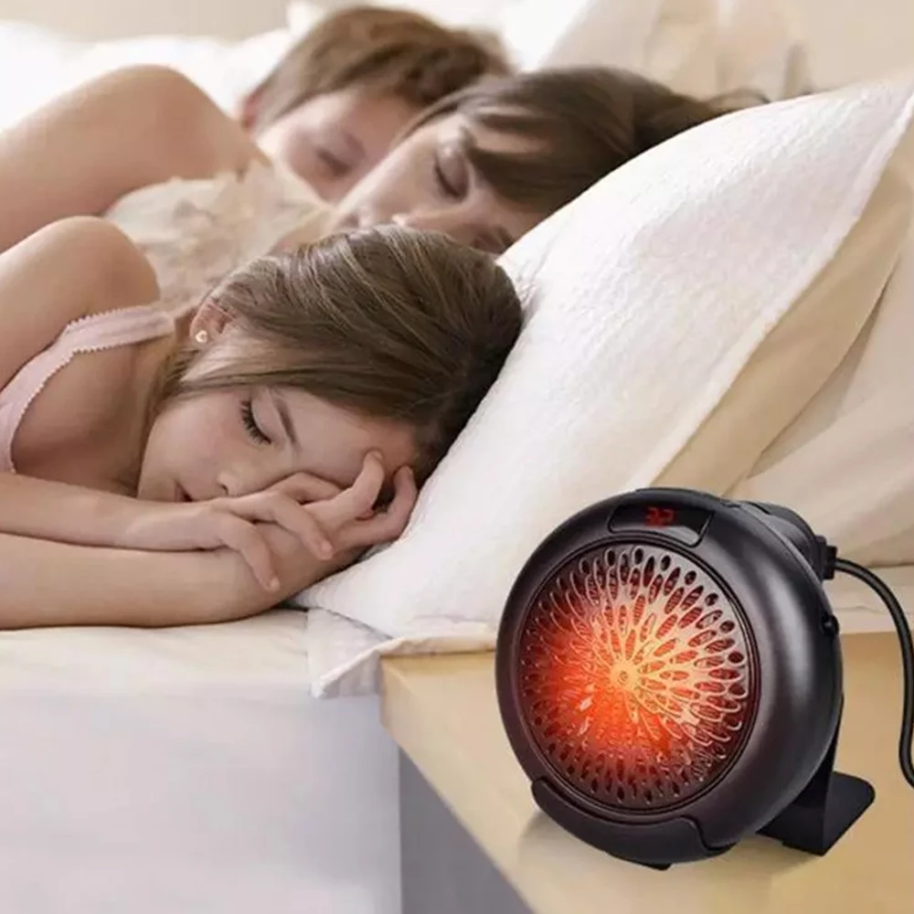 400W Electric Fan Heater, Mini Portable Round Air Heater, Ceramic Heating Element Desktop Winter Warmer, LED Display - White - Image 4