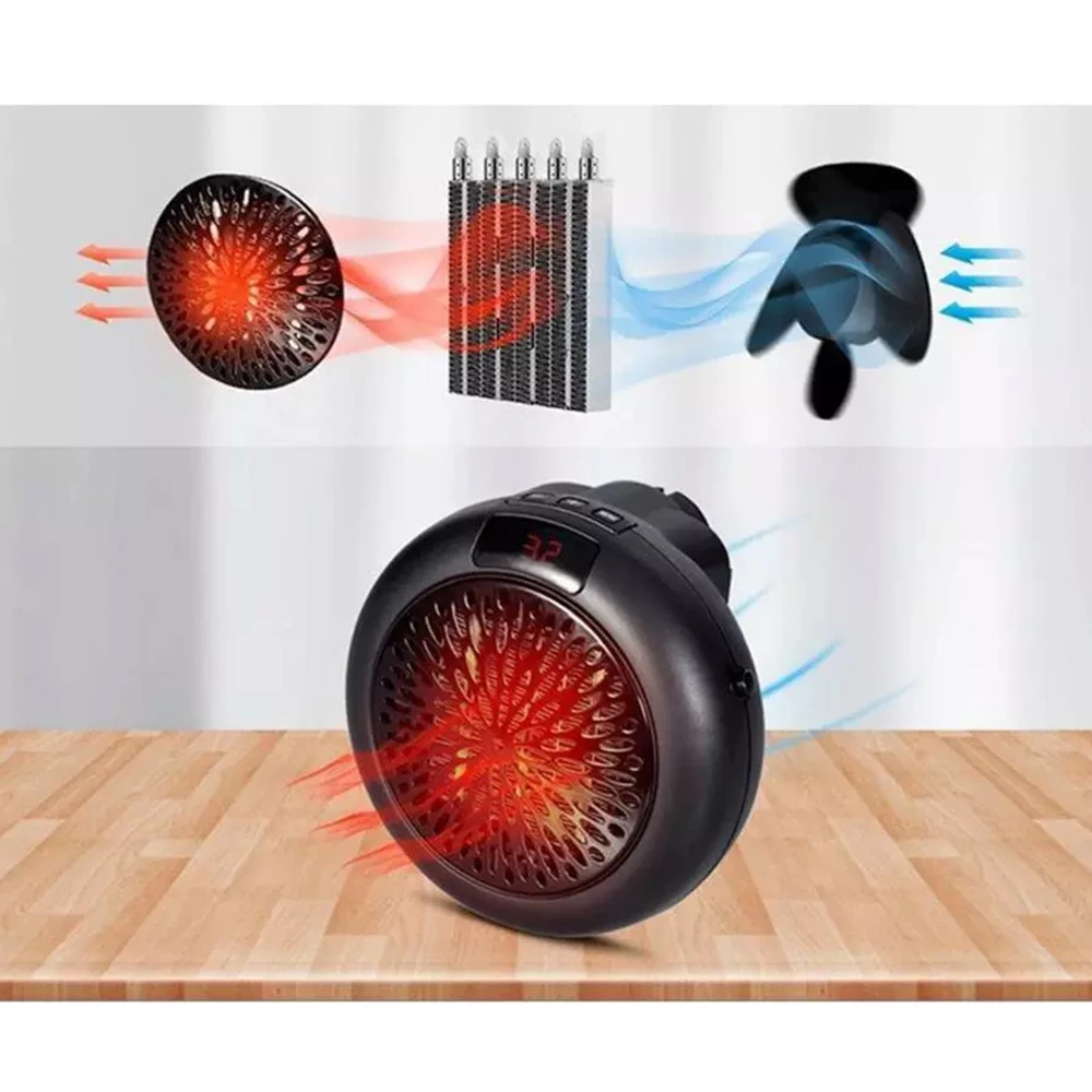 400W Electric Fan Heater, Mini Portable Round Air Heater, Ceramic Heating Element Desktop Winter Warmer, LED Display - White - Image 5