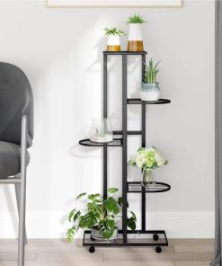5-Floor Flower Stand With Wheels 44x23x100 Cm Black Iron