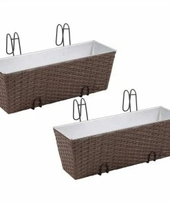 Balcony Trapezoid Rattan Planter Set 50 Cm 2 Pcs Brown