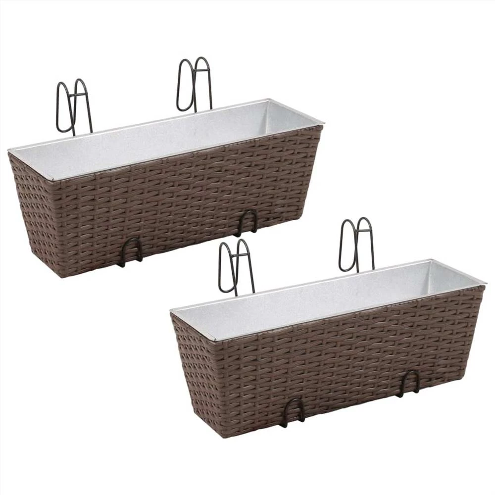 Balcony Trapezoid Rattan Planter Set 50 Cm 2 Pcs Brown