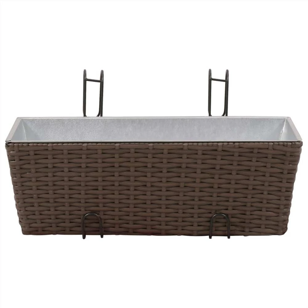 Balcony Trapezoid Rattan Planter Set 50 Cm 2 Pcs Brown - Image 3
