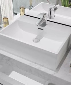 Basin With Faucet Hole Ceramic White 51.5x38.5x15 Cm
