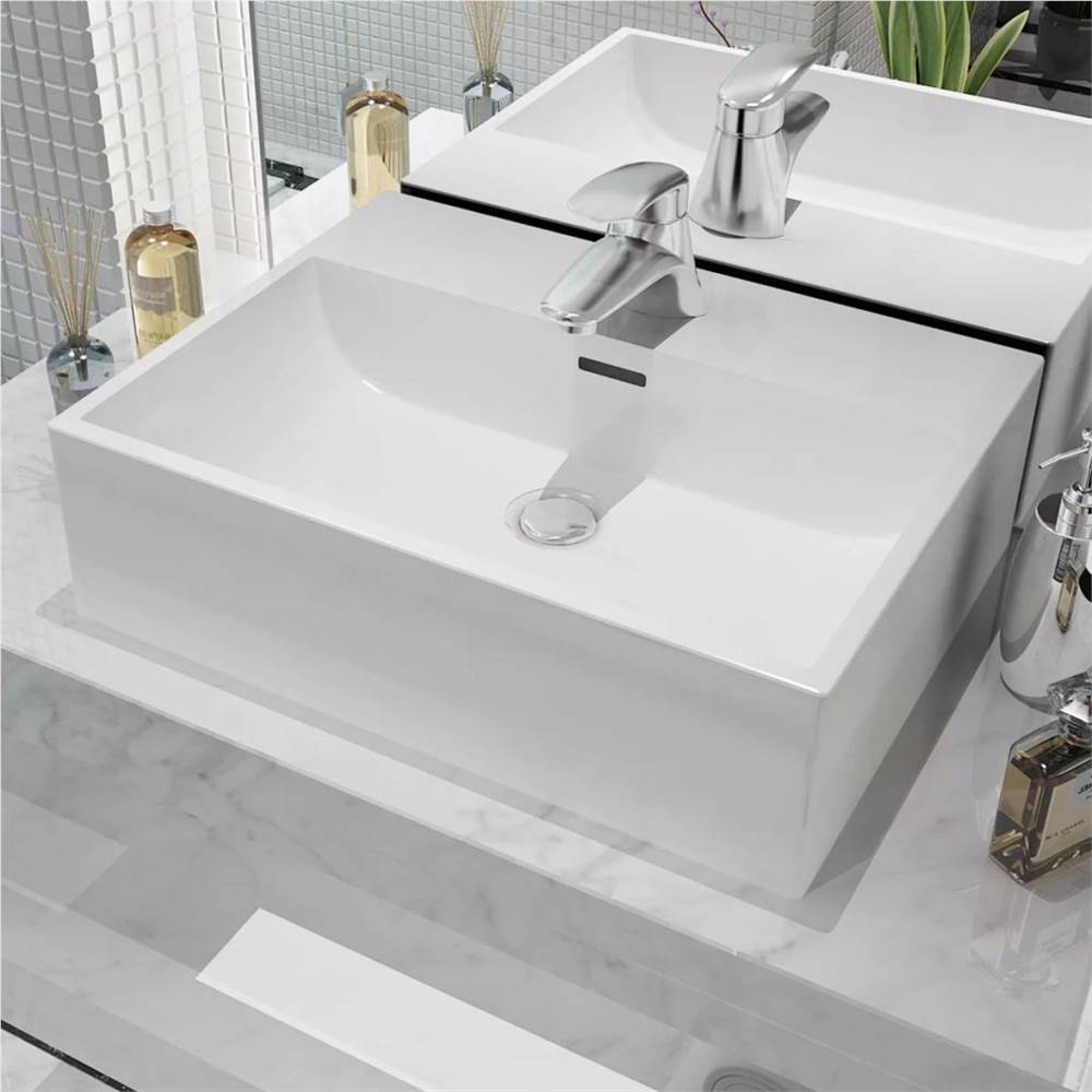 Basin with Faucet Hole Ceramic White 51.5x38.5x15 cm Basin With Faucet Hole Ceramic White 51.5x38.5x15 Cm -Room Basin with Faucet Hole Ceramic White 51 5x38 5x15 cm 454010 0
