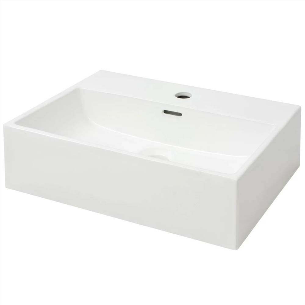 Basin with Faucet Hole Ceramic White 51.5x38.5x15 cm Basin With Faucet Hole Ceramic White 51.5x38.5x15 Cm -Room Basin with Faucet Hole Ceramic White 51 5x38 5x15 cm 454010 1