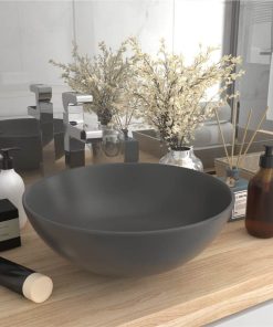 Bathroom Sink Ceramic Dark Grey Round