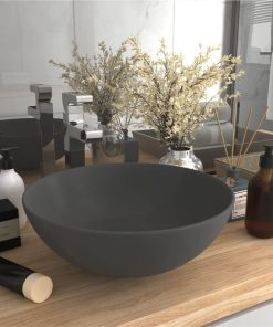 Bathroom Sink Ceramic Light Grey Round