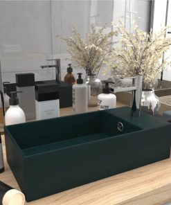 Bathroom Sink With Overflow Ceramic Dark Green