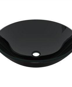 Bathroom Sink With Tap And Push Drain Black Tempered Glass 7 Bathroom Sink With Tap And Push Drain Black Tempered Glass -Room Bathroom Sink with Tap and Push Drain Black Tempered Glass 507498 5