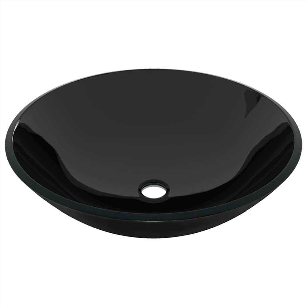 Bathroom Sink with Tap and Push Drain Black Tempered Glass Bathroom Sink With Tap And Push Drain Black Tempered Glass -Room Bathroom Sink with Tap and Push Drain Black Tempered Glass 507498 5