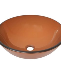 Bathroom Sink With Tap And Push Drain Brown Tempered Glass -Room Bathroom Sink with Tap and Push Drain Brown Tempered Glass 507506 5