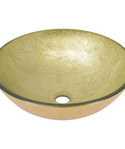 Bathroom Sink With Tap And Push Drain Gold Tempered Glass -Room Bathroom Sink with Tap and Push Drain Gold Tempered Glass 507499 5