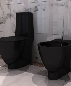 Black Ceramic Toilet & Bidet Set