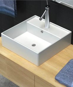 Ceramic Basin Square With Overflow And Faucet Hole 41 X 41 Cm