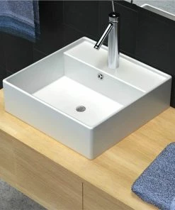 Ceramic Basin Square With Overflow And Faucet Hole 41 X 41 Cm
