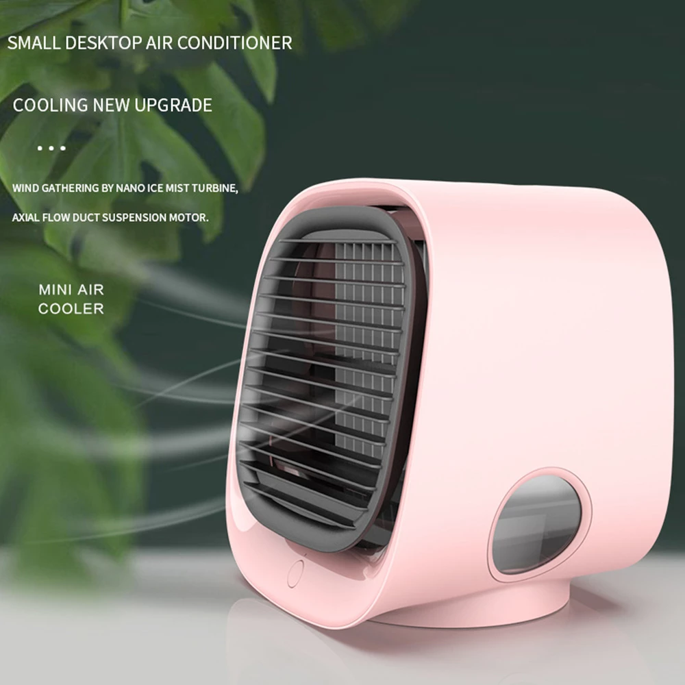 Desktop Mini Air Cooler, 3 Levels Speed, Home Air Conditioner Fan, Portable Cooling Fan, Low Noise, Night Light - Pink - Image 2