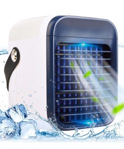 Desktop Portable Air Cooler, Refrigeration Humidification Air Conditioning Fan, 2000mAh USB Charging, Night Light - Blue
