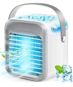 Desktop Portable Air Cooler, Refrigeration Humidification Air Conditioning Fan, 2000mAh USB Charging, Night Light - Grey