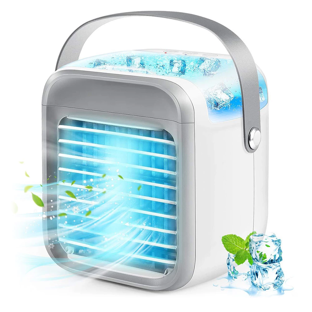 Desktop Portable Air Cooler, Refrigeration Humidification Air Conditioning Fan, 2000mAh USB Charging, Night Light - Grey