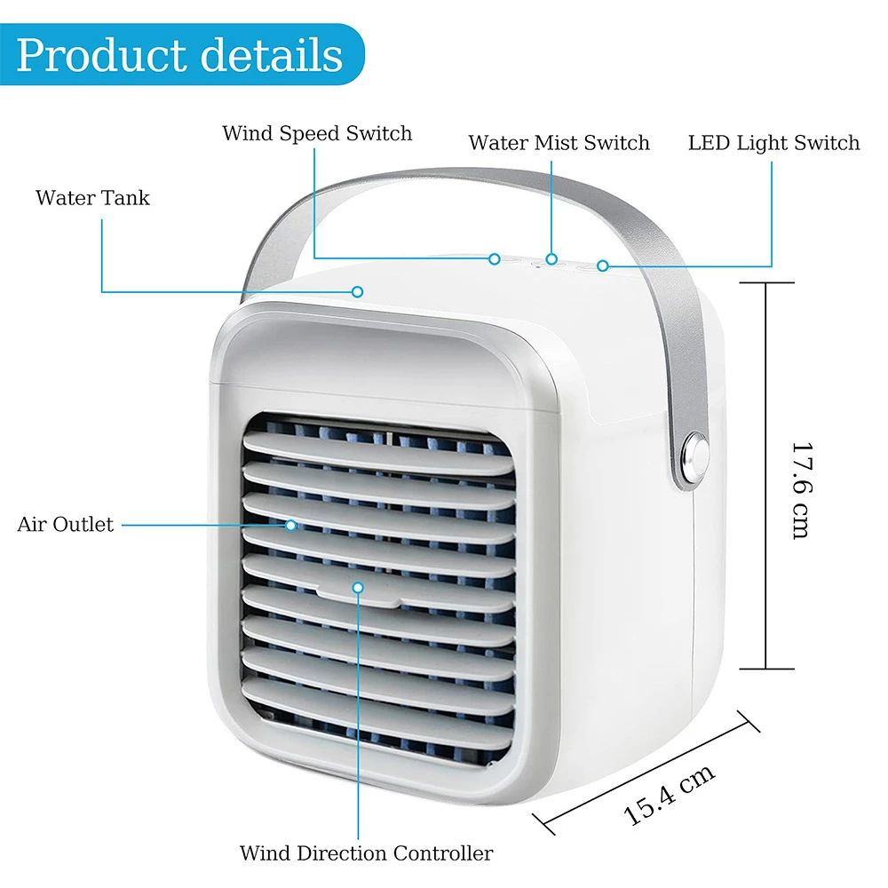 Desktop Portable Air Cooler, Refrigeration Humidification Air Conditioning Fan, 2000mAh USB Charging, Night Light - Grey - Image 2