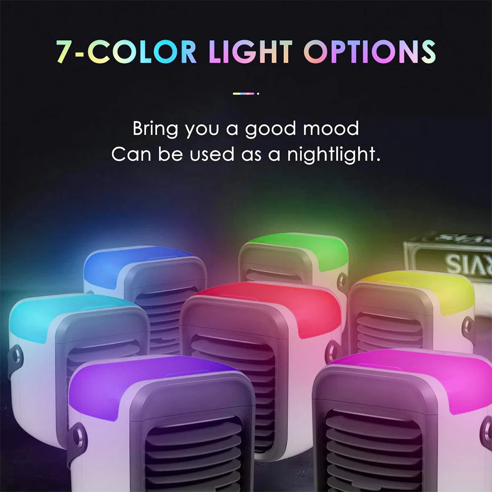 Desktop Portable Air Cooler, Refrigeration Humidification Air Conditioning Fan, 2000mAh USB Charging, Night Light - Grey - Image 4