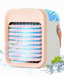 Desktop Portable Air Cooler, Refrigeration Humidification Air Conditioning Fan, 2000mAh USB Charging, Night Light - Pink