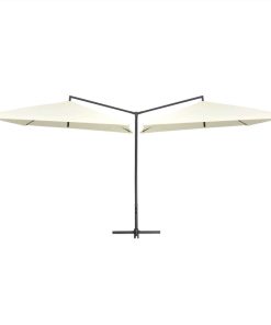 Double Parasol With Steel Pole 250x250 Cm Sand White -Room Double Parasol with Steel Pole 250x250 cm Sand White 467375 2