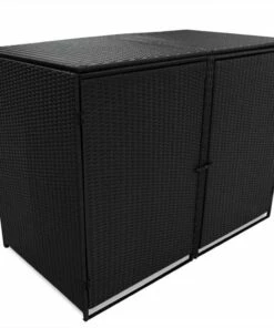 Double Wheelie Bin Shed Poly Rattan Black 148x80x111 Cm
