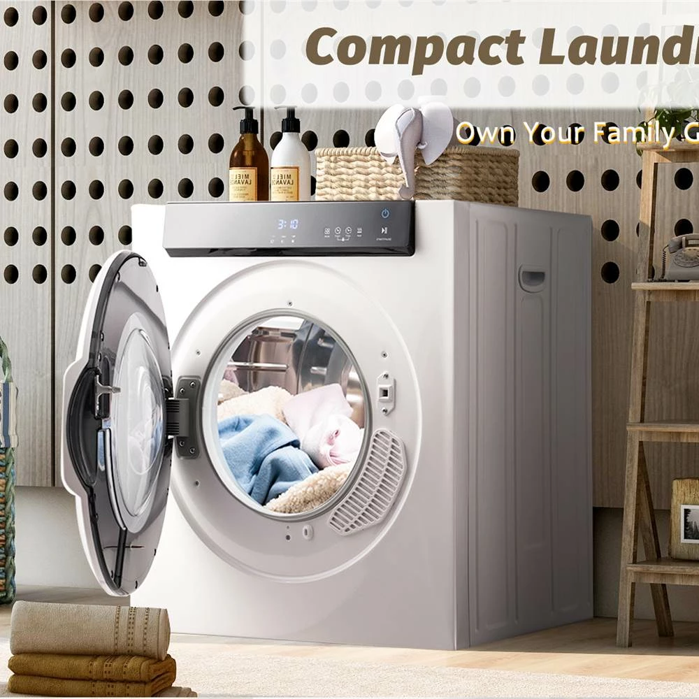 Portable Electric Clothes Dryer, With Touch Screen Panel And Stainless Steel Tub, For Apartments, Dormitory, And RVs - White - Image 4