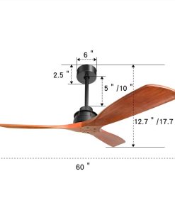 60" Metal Ceiling Fan Lamp With 3 Wooden Blades, And Remote Control, For Living Room, Bedroom, Corridor, Dining Room - Black + Red -Room Elegant Ceiling Fan with Remote Control 3 Mahogany Solid Wood Blades 60 Inches Suitable for Indoor and Outdoor 461837 4