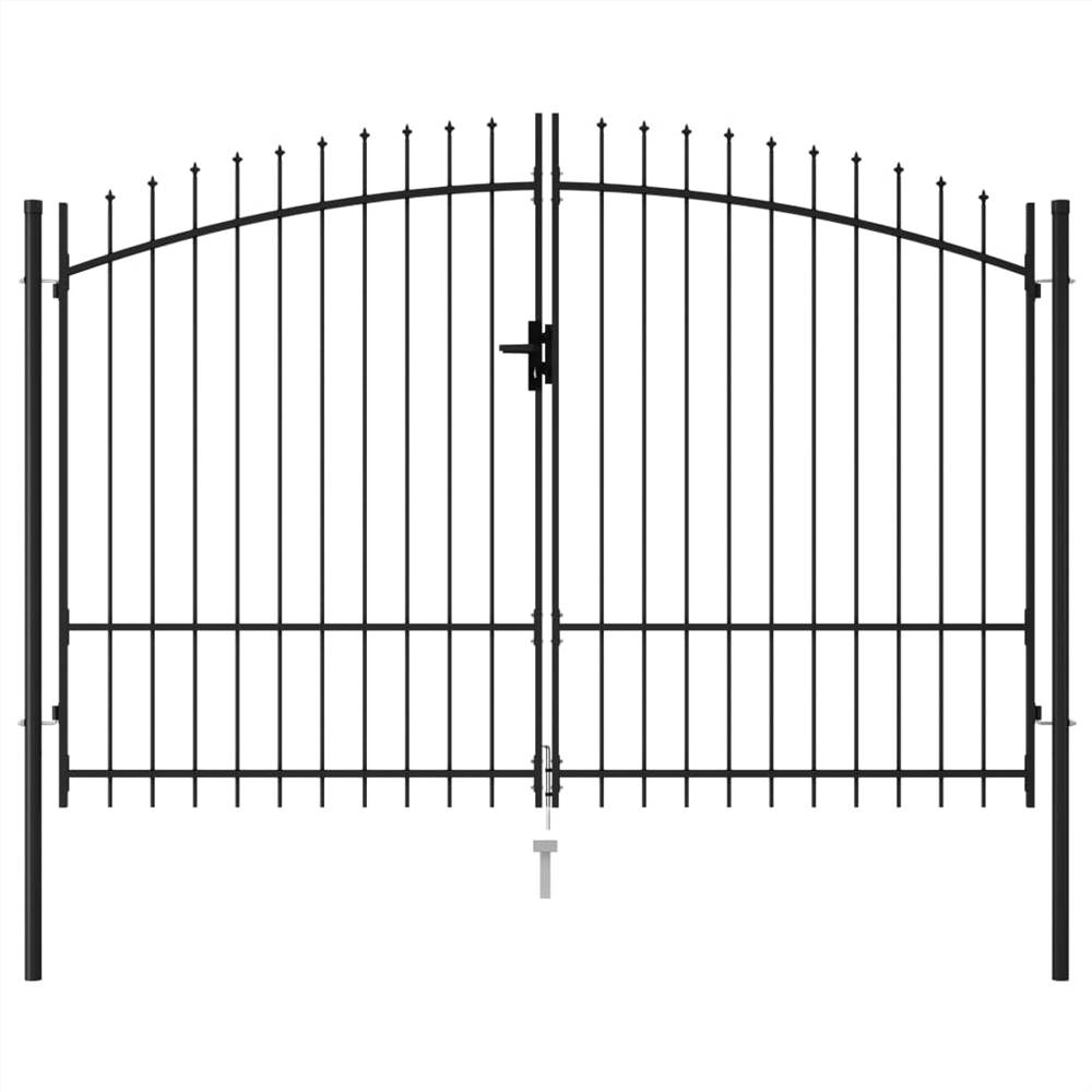 Fence Gate Double Door with Spike Top Steel 3x1.75 m Black Fence Gate Double Door With Spike Top Steel 3x1.75 M Black -Room Fence Gate Double Door with Spike Top Steel 3x1 75 m Black 447905 0