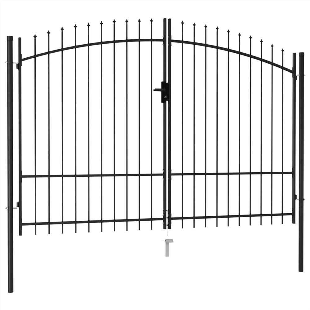 Fence Gate Double Door with Spike Top Steel 3x1.75 m Black Fence Gate Double Door With Spike Top Steel 3x1.75 M Black -Room Fence Gate Double Door with Spike Top Steel 3x1 75 m Black 447905 1