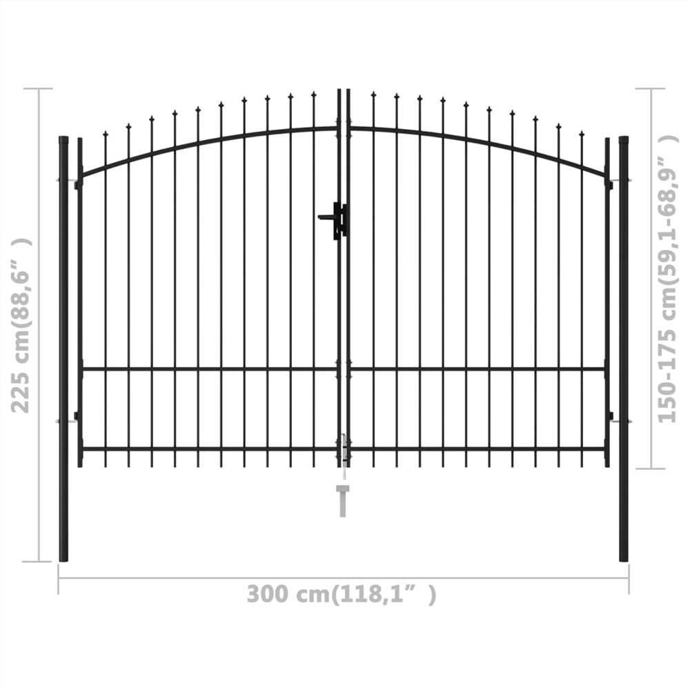 Fence Gate Double Door with Spike Top Steel 3x1.75 m Black Fence Gate Double Door With Spike Top Steel 3x1.75 M Black -Room Fence Gate Double Door with Spike Top Steel 3x1 75 m Black 447905 4