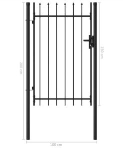 Fence Gate Single Door With Spike Top Steel 1x1.5 M Black -Room Fence Gate Single Door with Spike Top Steel 1x1 5 m Black 452333 4