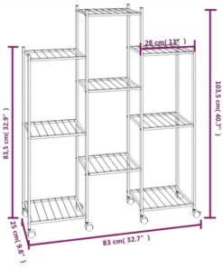Flower Stand With Wheels 83x25x103.5 Cm Black Iron -Room Flower Stand with Wheels 83x25x103 5 cm Black Iron 515282 5