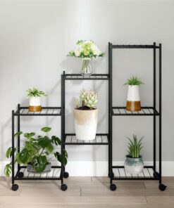 Flower Stand With Wheels 83x25x83.5 Cm Black Iron