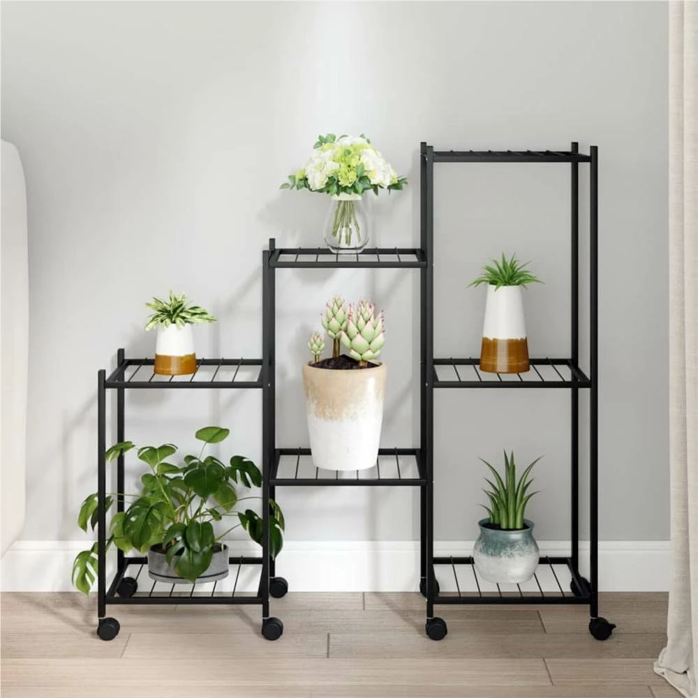 Flower Stand With Wheels 83x25x83.5 Cm Black Iron