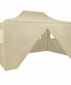 Foldable Tent Pop-Up With 4 Side Walls 3x4.5 M Cream White