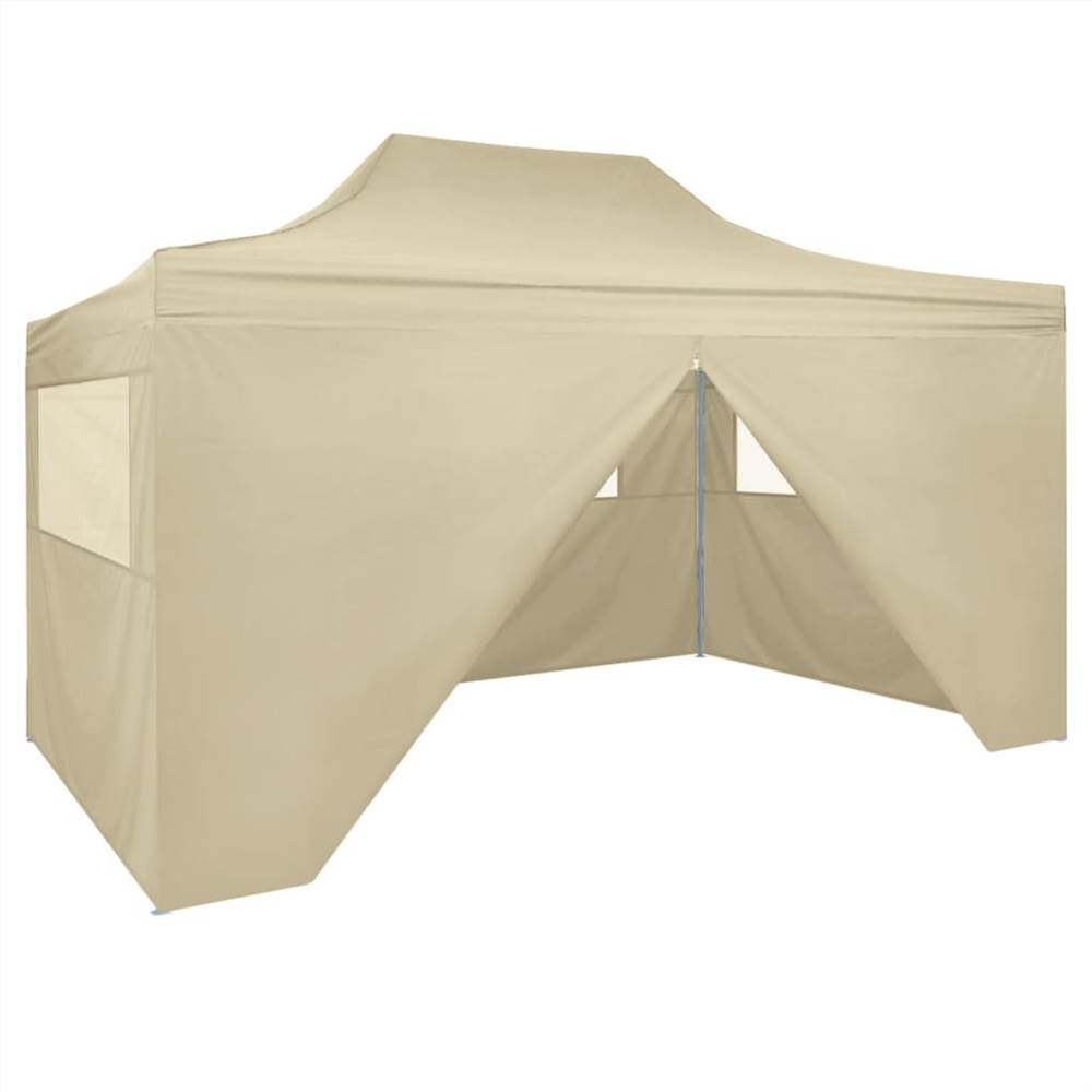 Foldable Tent Pop-Up with 4 Side Walls 3x4.5 m Cream White Foldable Tent Pop-Up With 4 Side Walls 3x4.5 M Cream White -Room Foldable Tent Pop Up with 4 Side Walls 3x4 5 m Cream White 486057 0