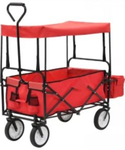 Folding Hand Trolley With Canopy Steel Red