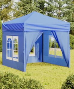 Folding Party Tent With Sidewalls Blue 2x2 M