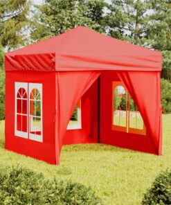 Folding Party Tent With Sidewalls Red 2x2 M