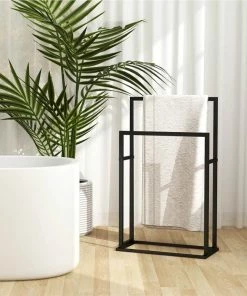 Freestanding Towel Rack Black 48x24x78.5 Cm Steel