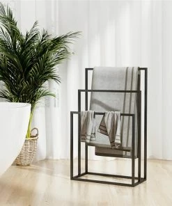 Freestanding Towel Rack Black 48x24x79 Cm Iron
