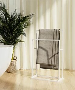 Freestanding Towel Rack White 48x24x78.5 Cm Iron